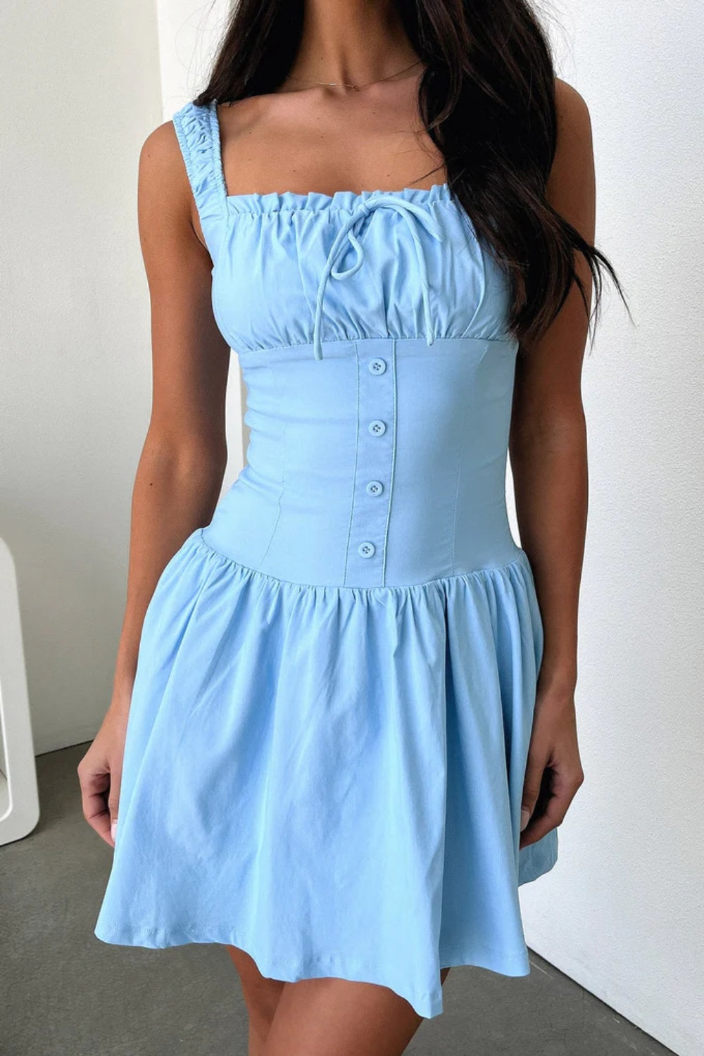 Decorative Button Square Neck Cami Dress - bllue yonders