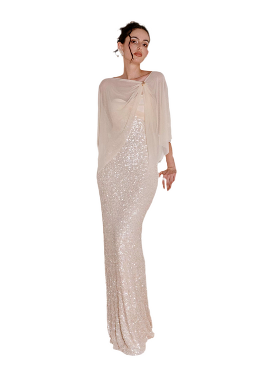 Ethereal Sequin Draped Maxi Dress