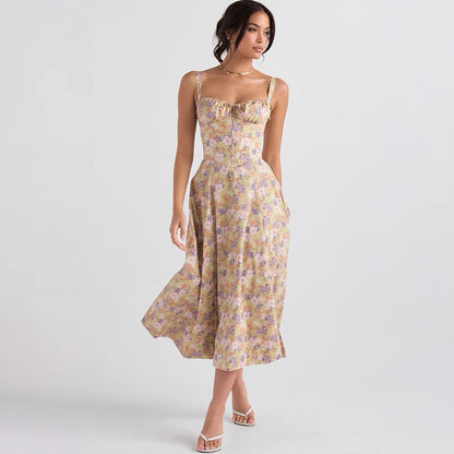 Sexy Cinched Waist Slim Slit Midi Dress
