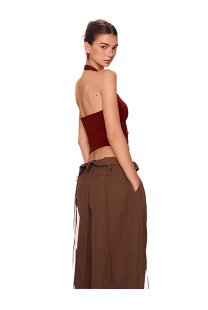 Edgy Buckle Strap Halterneck Crop Top