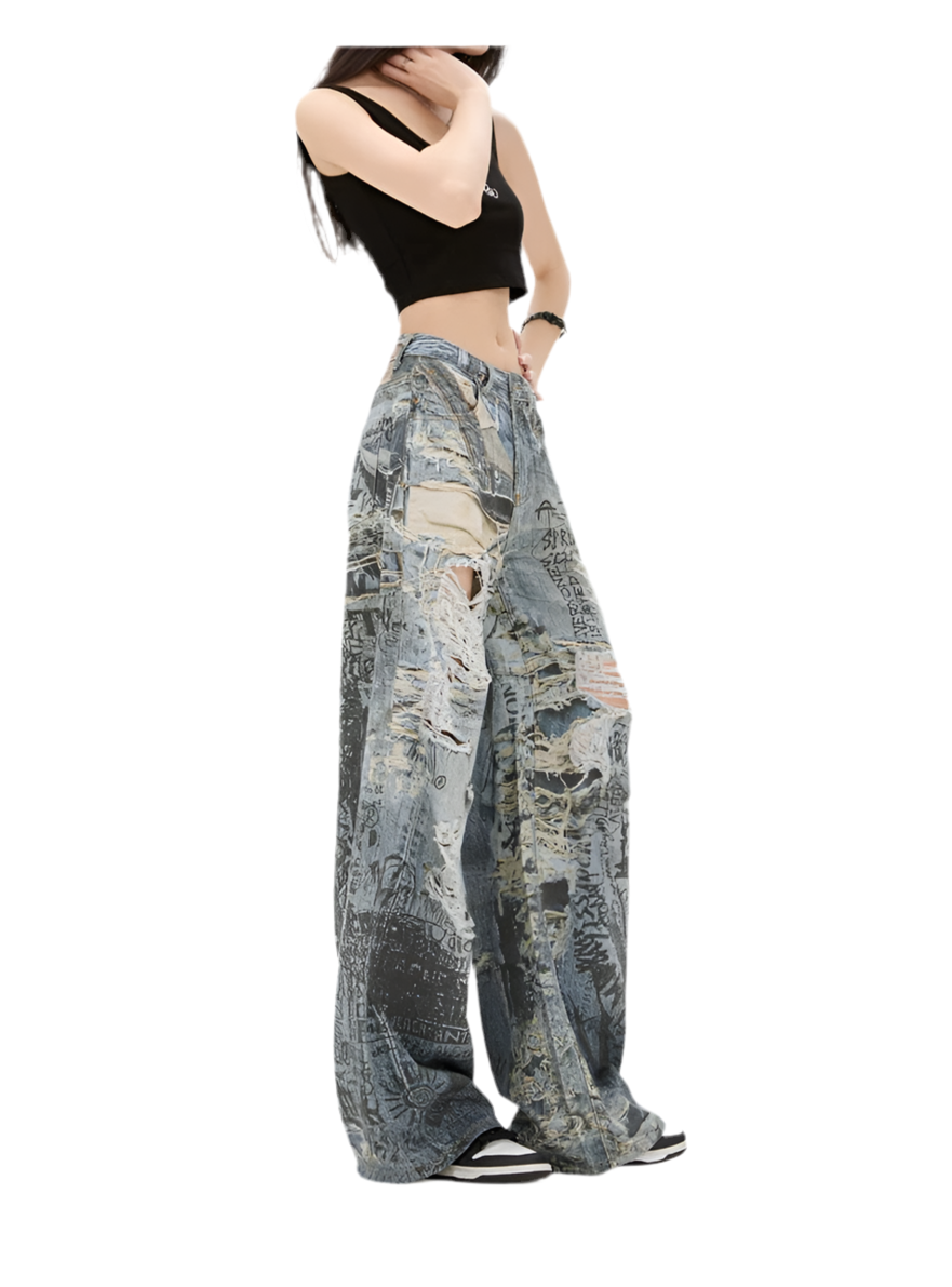 Camouflage Fusion Artistic Ripped Jeans