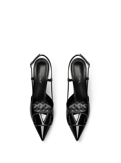 Glossy Buckle Strap Pointed Toe Heels