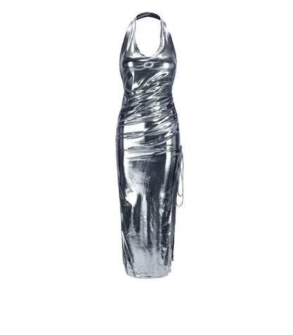 Metallic Silver Slip Dress