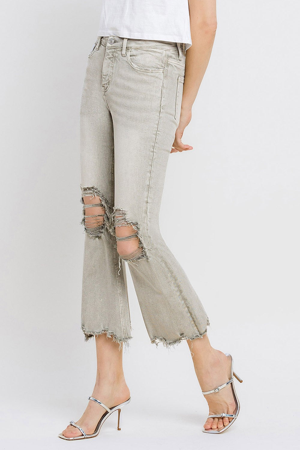 Lovervet Distressed Raw Hem Cropped Flare Jeans - blue yonderz