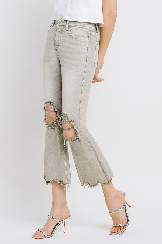 Lovervet Distressed Raw Hem Cropped Flare Jeans - blue yonderz