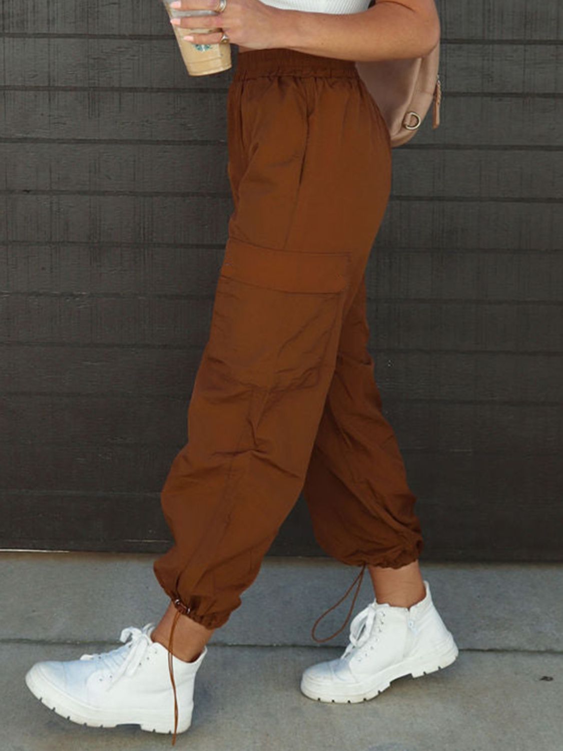 High Waist Drawstring Pants with Pockets - blue yonderz