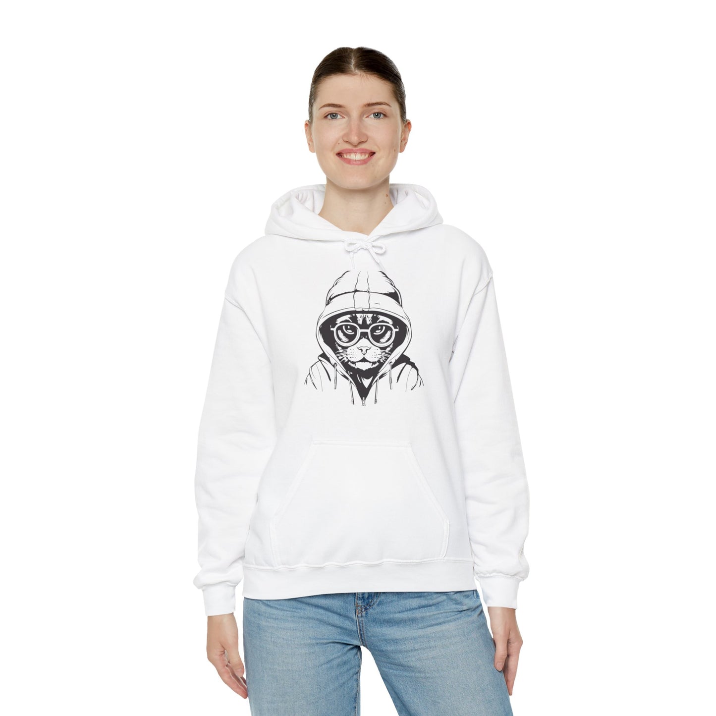 "Hooded Cat Graphic Hoodie - bllue yonders