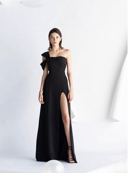 Elegant One-Shoulder Slit Maxi Dress