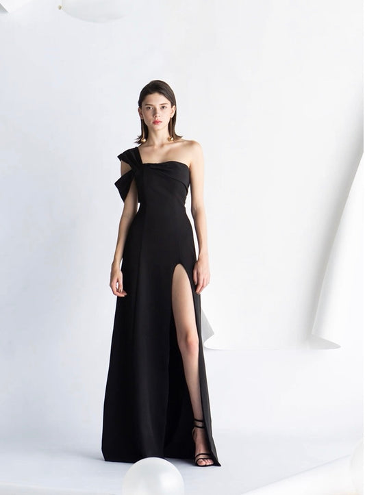 Elegant One-Shoulder Slit Maxi Dress