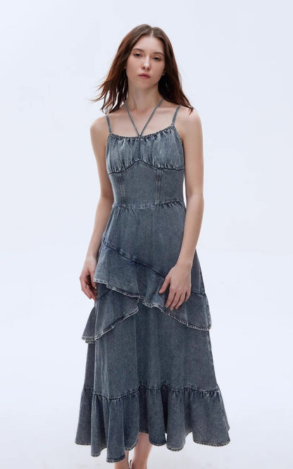 Stylish Summer Denim Maxi Dress