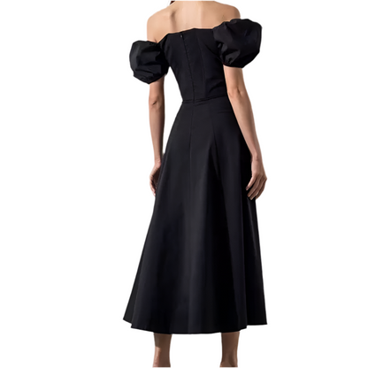 Elegant Bubble Sleeve Midi Dress