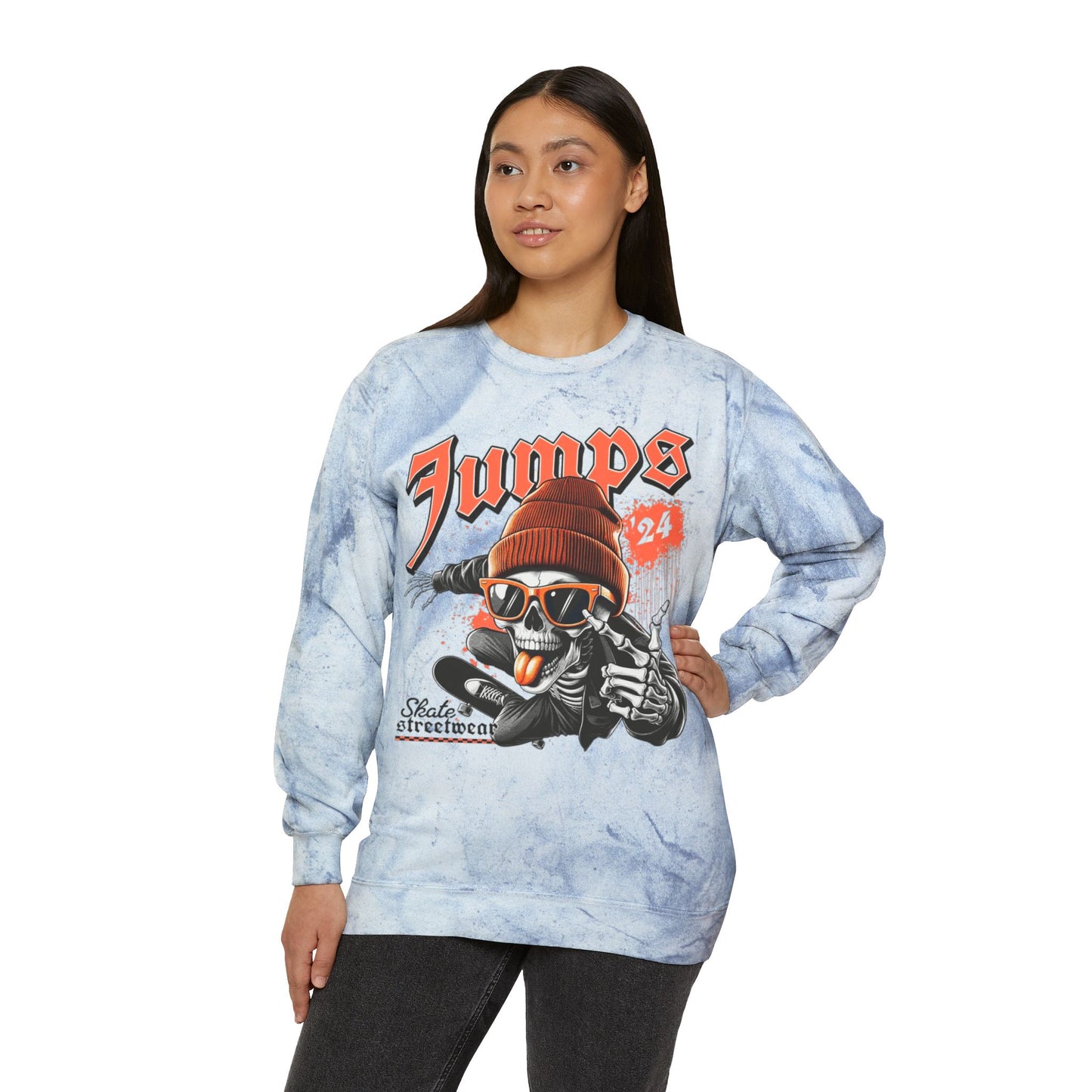 Women's Loose Fit Tie-Dye Skull Graphic Sweatshirt – Comfortable and Casual Streetwear