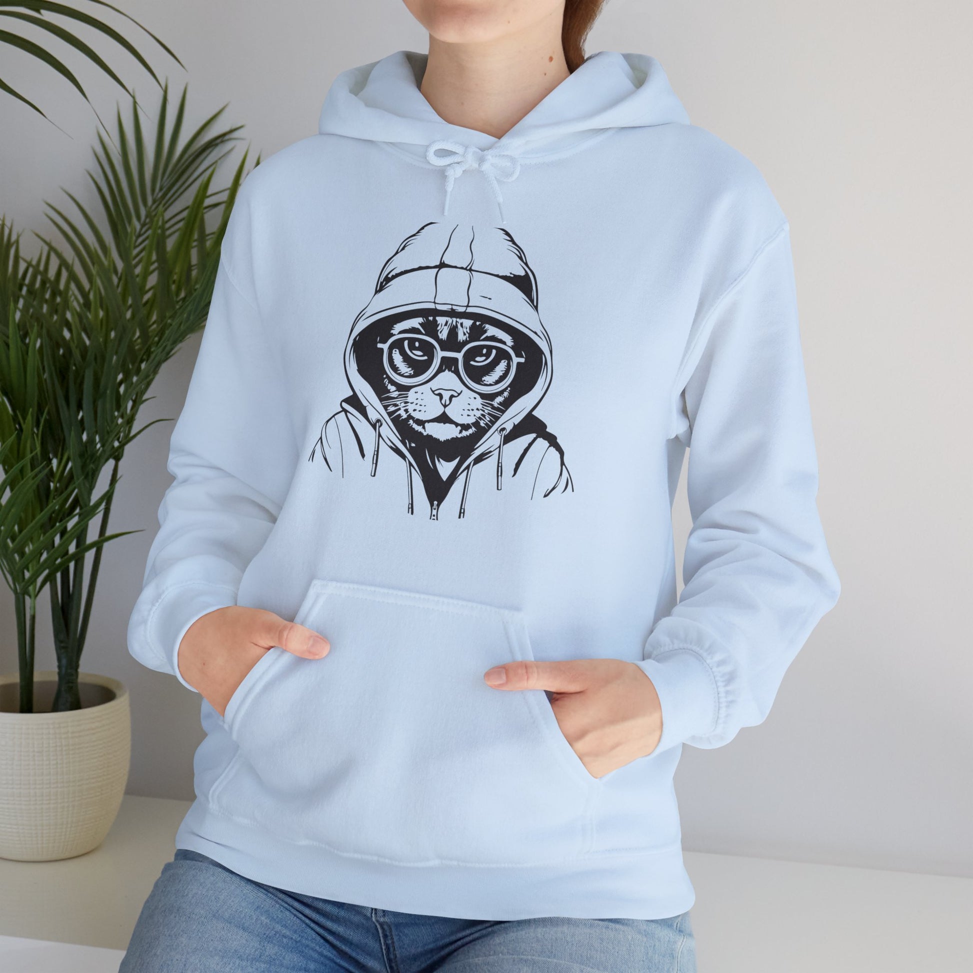 "Hooded Cat Graphic Hoodie - bllue yonders