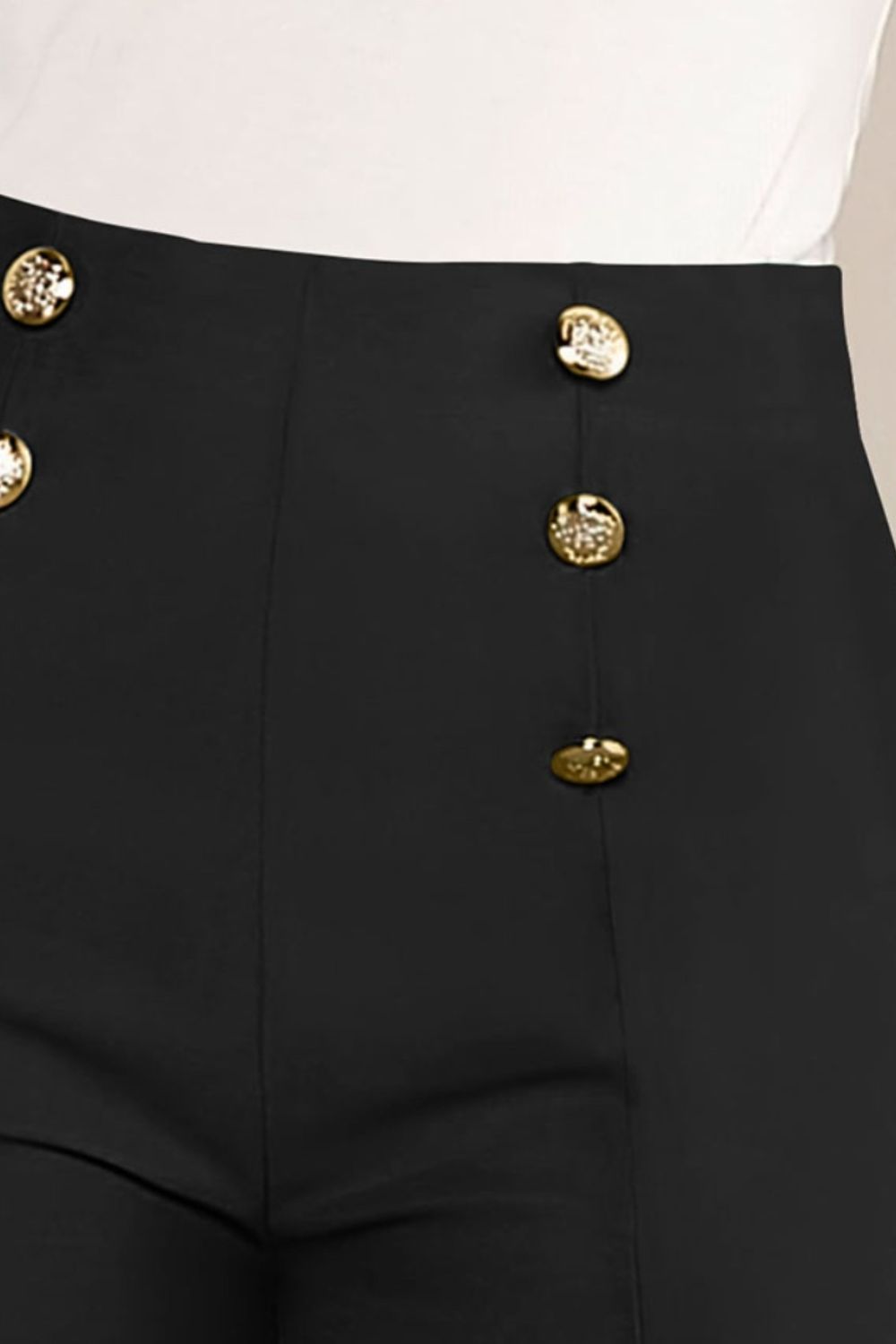 Decorative Button High Waist Shorts - blue yonderz