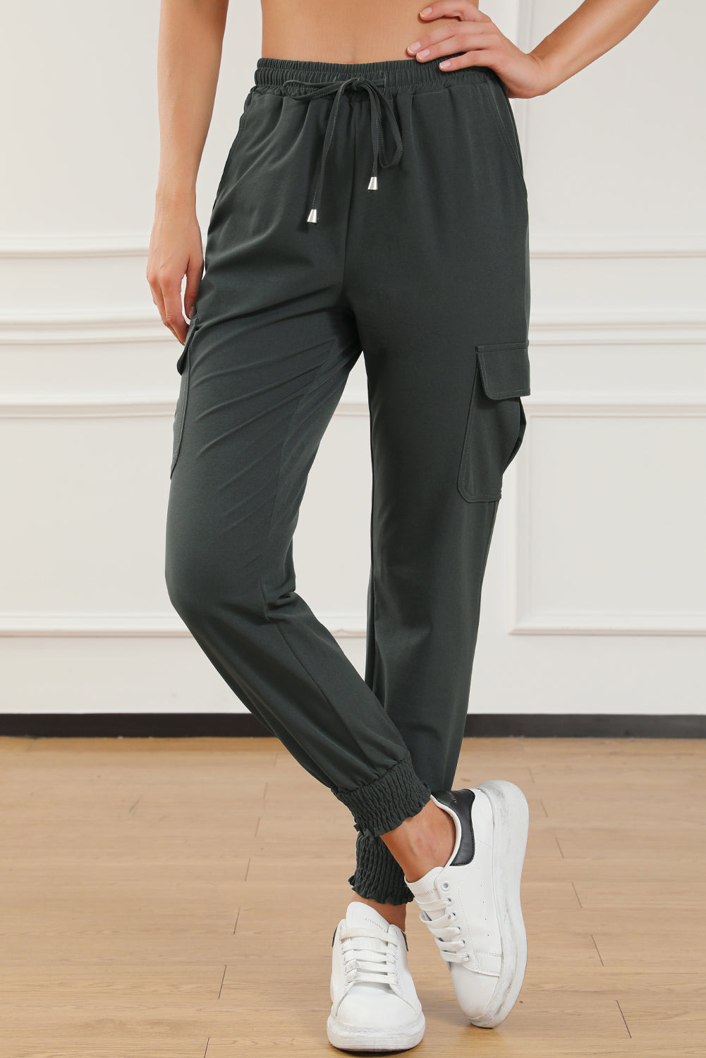 Drawstring High Waist Joggers With Pockets - blue yonderz