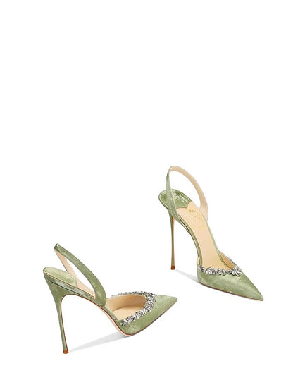 Elegant Crystal Satin Slingbacks