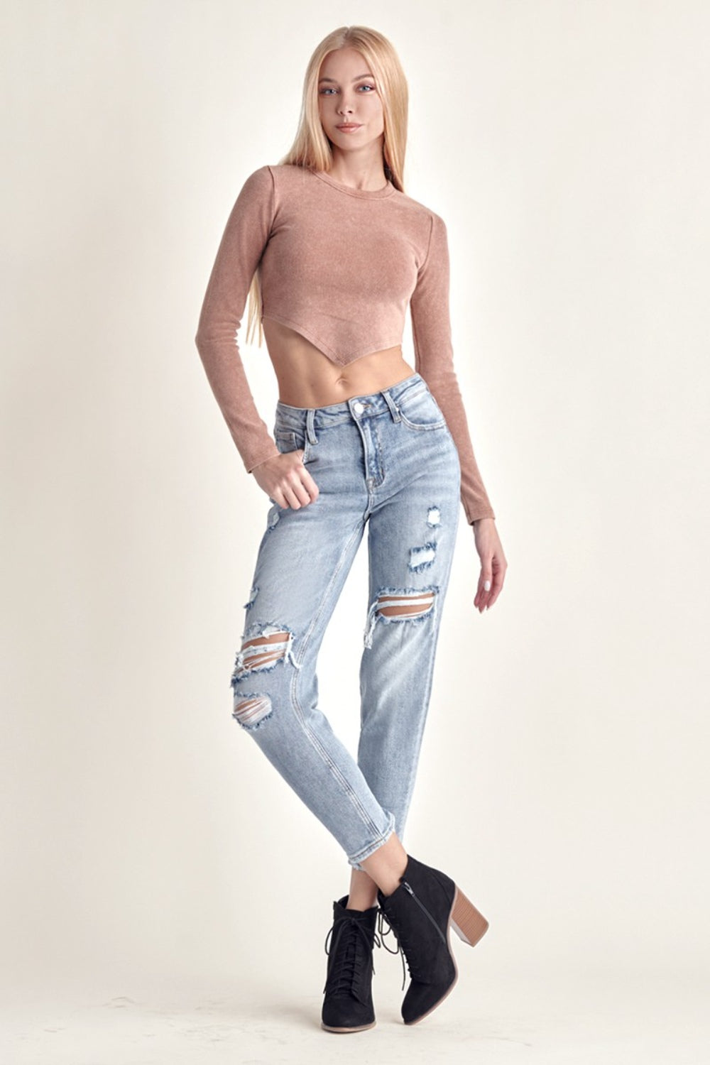 RISEN Distressed Slim Cropped Jeans Trendsi