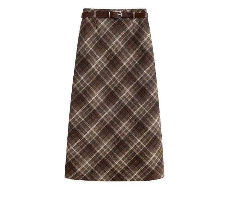 Classic Plaid Woolen A-Line Skirt