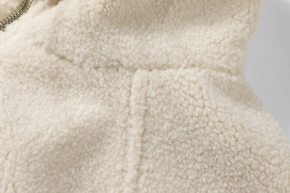 Cozy Drawstring Cropped Fleece Zip Jacket