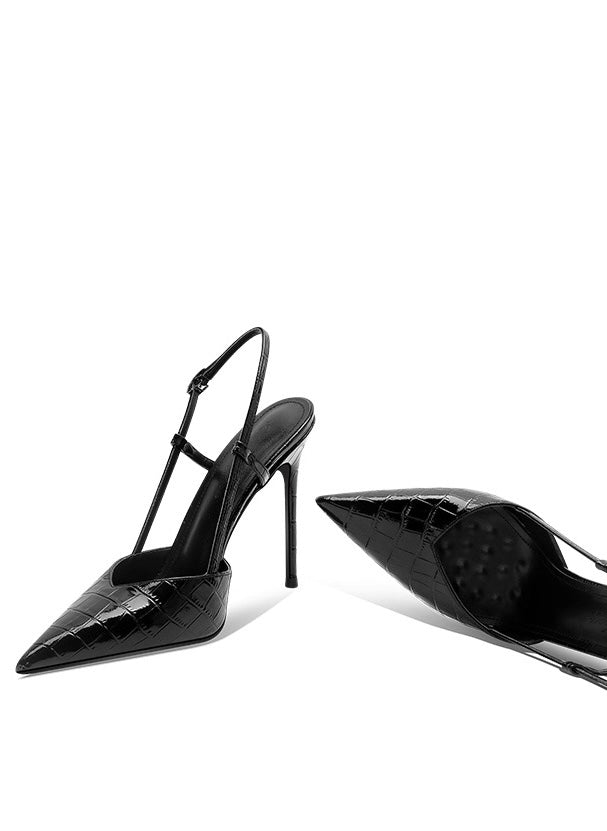 Black Stone Pattern Strappy Stiletto