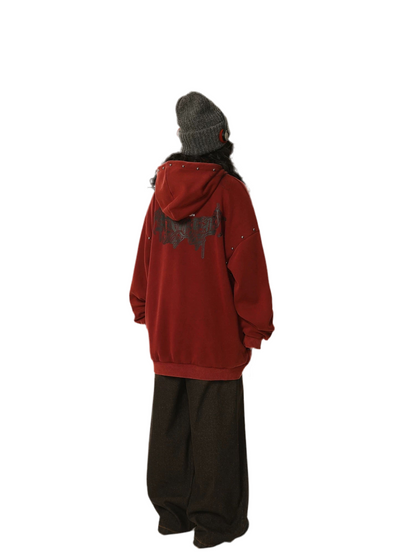 Red Streetwear Oversized Graphic Hoodie