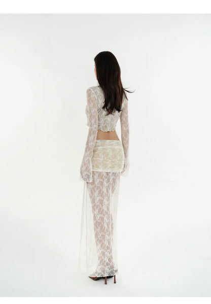 Lace Jacquard High Slit Set