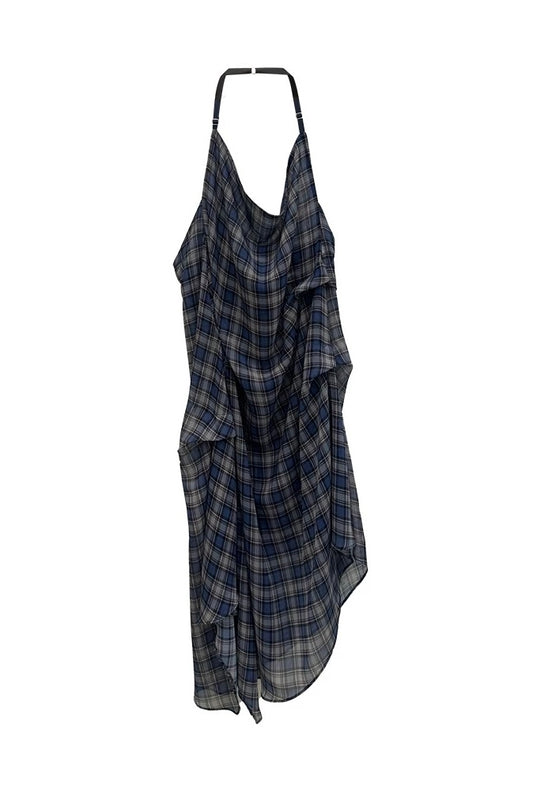 Plaid Halterneck Midi Dress