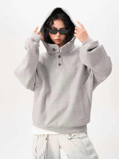 Layer Double-Neck Buttoned Hoodie