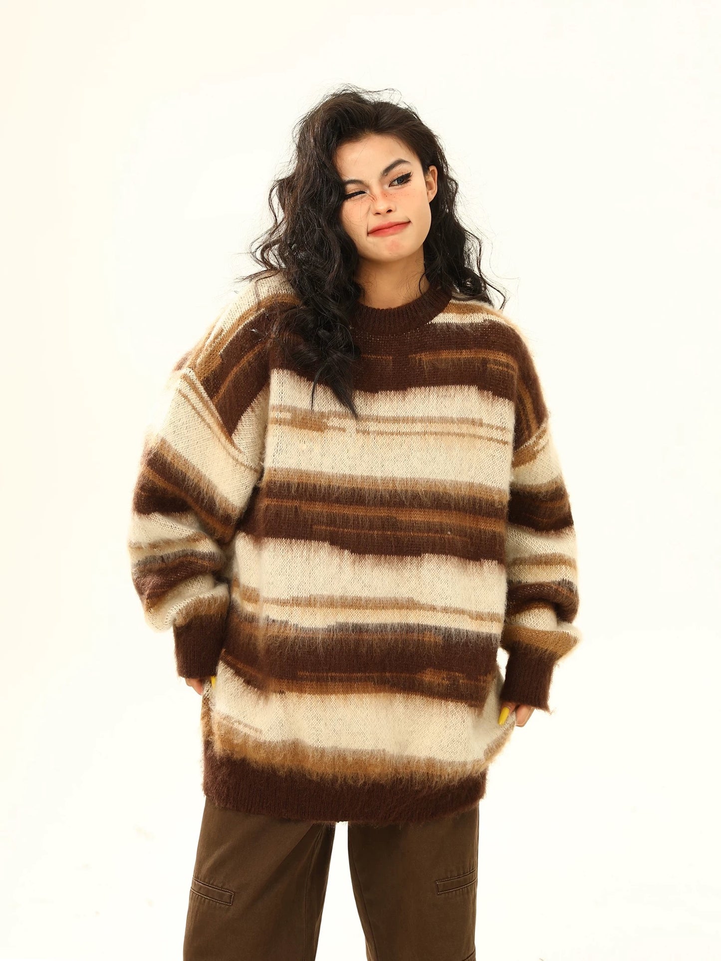 Cozy Striped Mohair Oversized Sweater