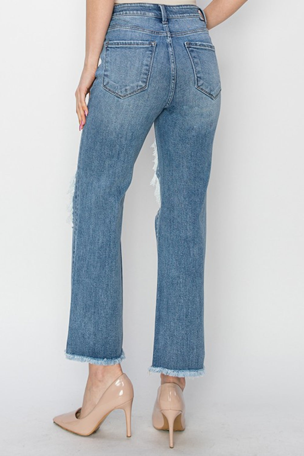 RISEN High Rise Distressed Crop Straight Jeans - blue yonderz