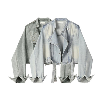 Cropped denim Jacket with Belted Waist