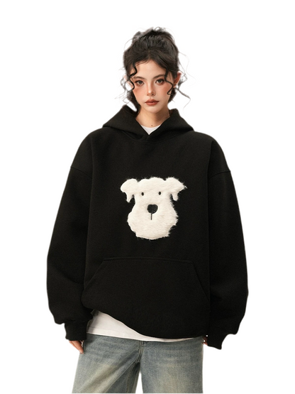 Oversized Plush Puppy Graphic Hoodie