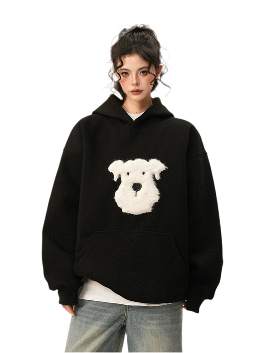 Oversized Plush Puppy Graphic Hoodie