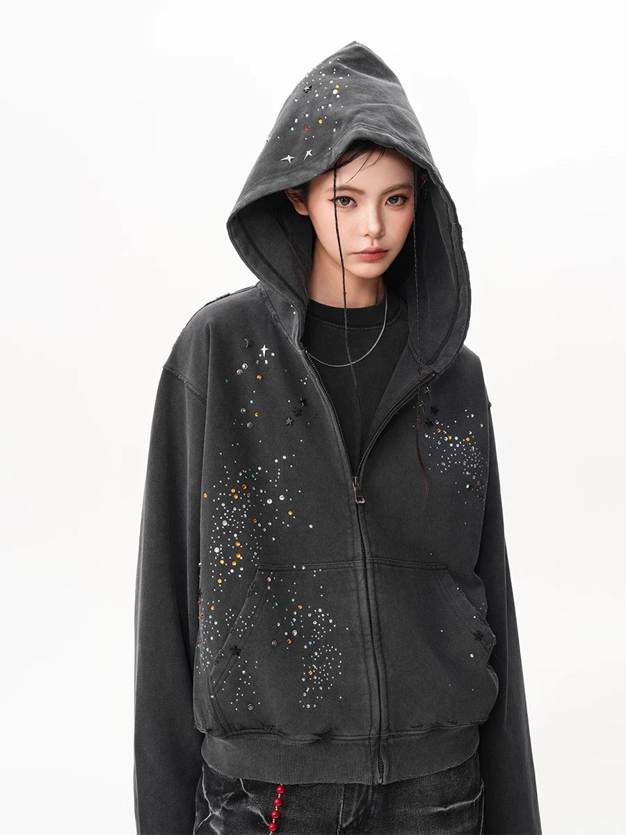 Black Starlit Splatter Zipper Hoodie