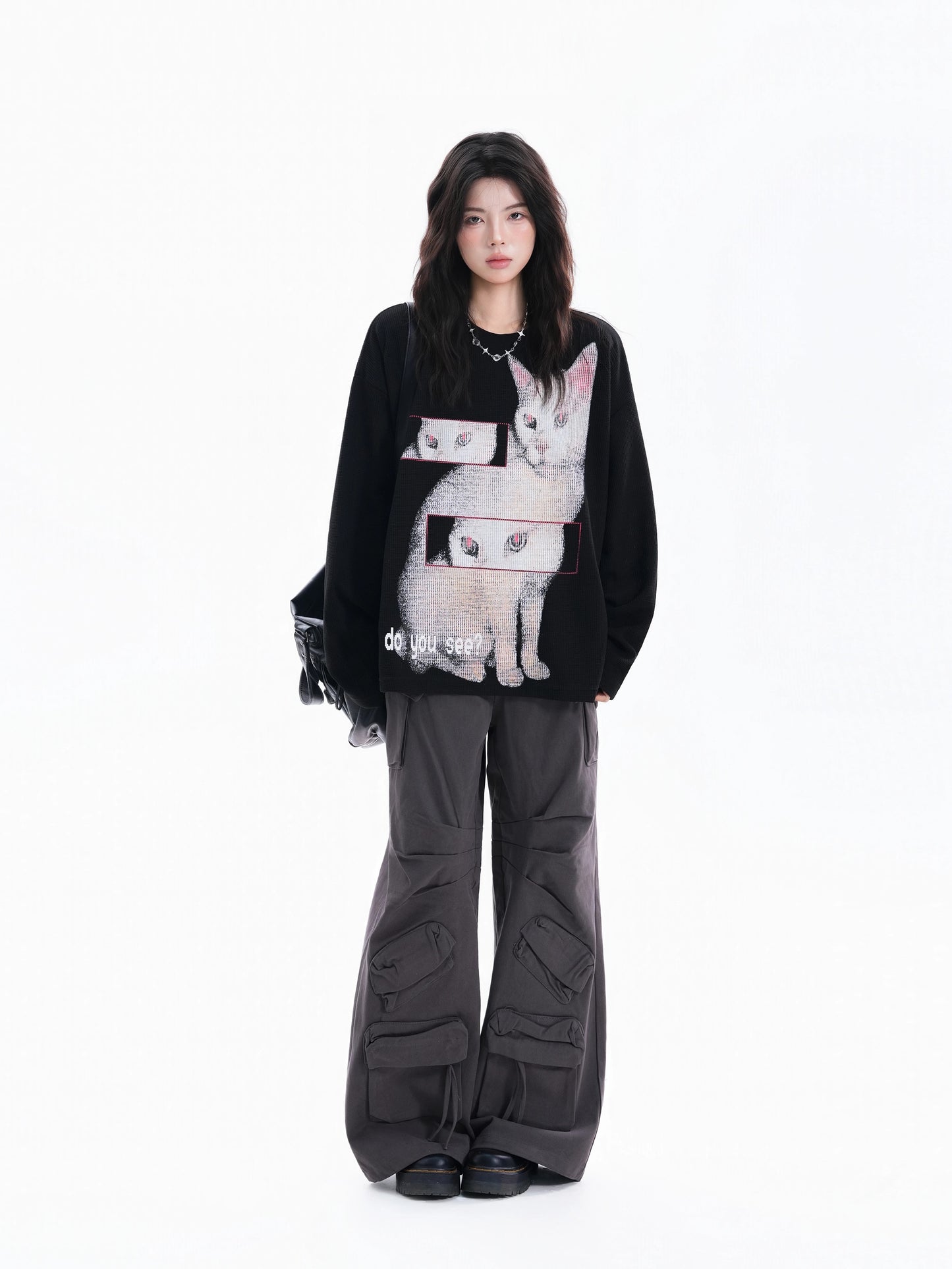 Retro Cat Vibes Oversized Crewneck