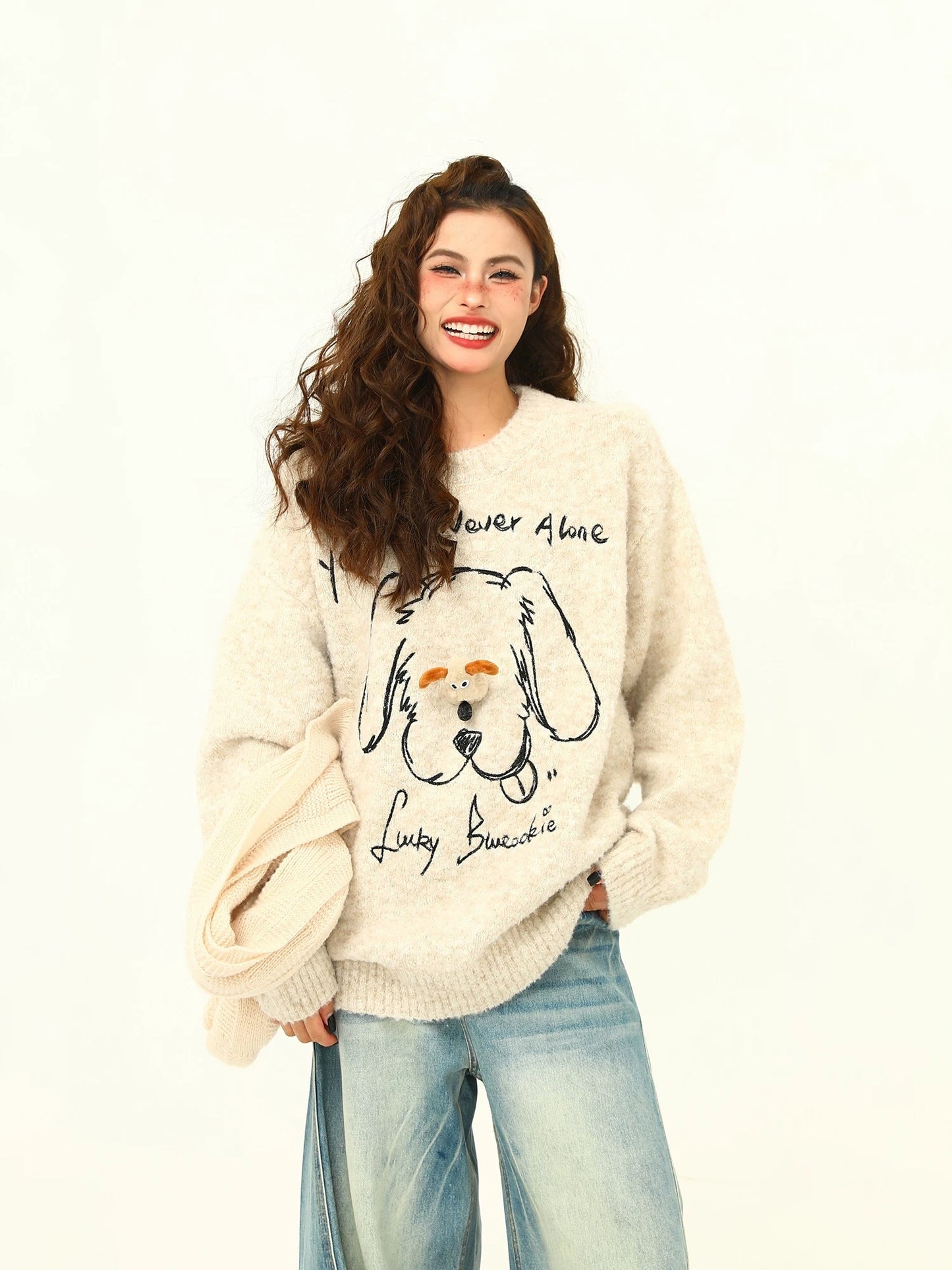 Cozy Puppy 3-D Loose Knit Sweater