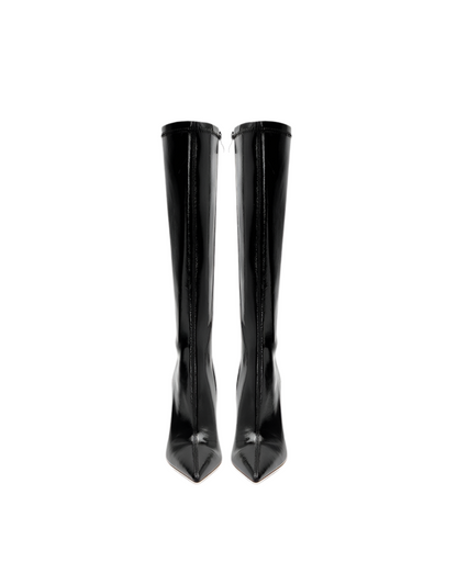 Sleek Leather Stiletto Zipper Knee Boots
