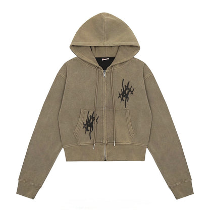 Washed Flame Graphic Zipper Hoodie