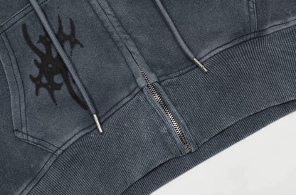 Washed Flame Graphic Zipper Hoodie