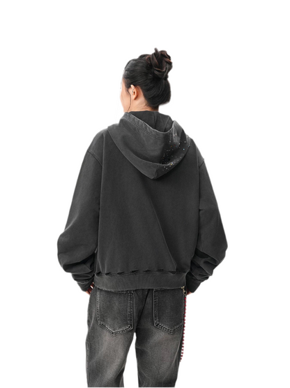 Black Starlit Splatter Zipper Hoodie
