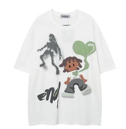 Oversized Cartoon Couple Graphic Casual Anime Tee