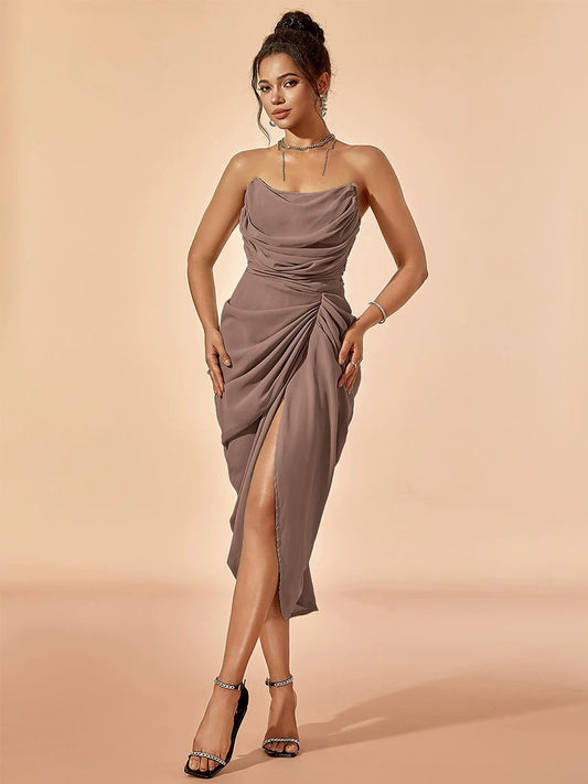 Twist Drape Strapless Cocktail Dress