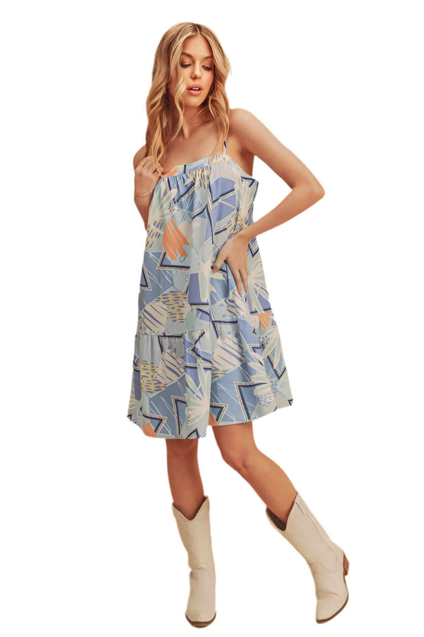 Printed  Square Neck Mini Cami Dress