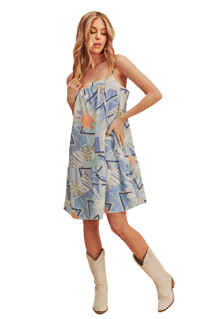 Printed  Square Neck Mini Cami Dress