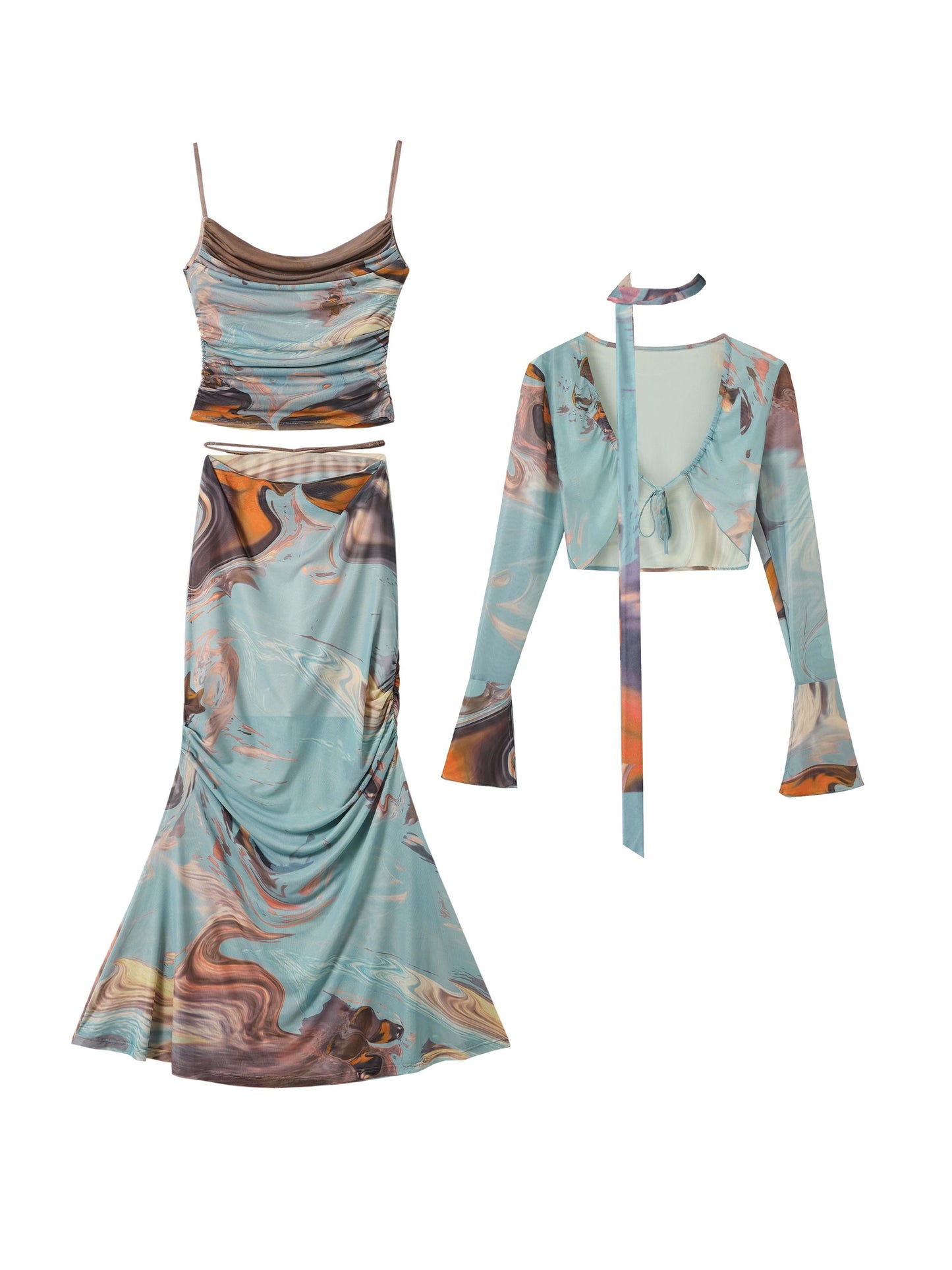 Abstract Marble Slip Top & Skirt