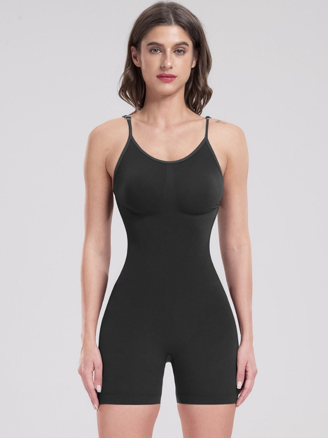 Scoop Neck Spaghetti Strap Active Romper - bllue yonders