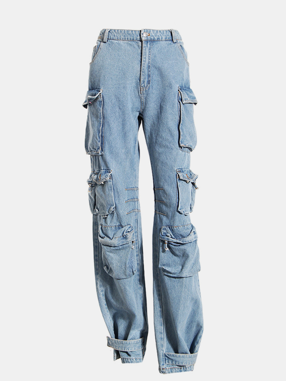 Washed Wide Leg Cargo Jeans - blue yonderz