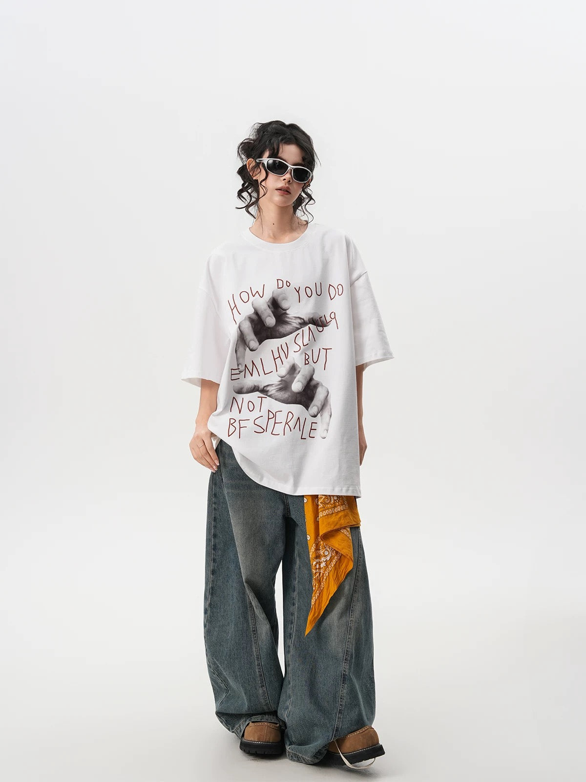 Retro Palm Print Cotton T-Shirt