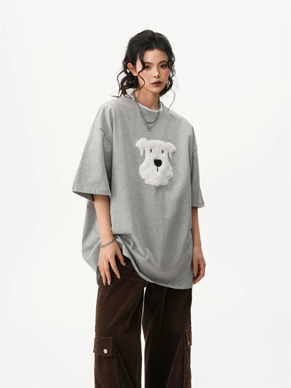 Oversized Crew Neck Puppy Graphic T-shirt