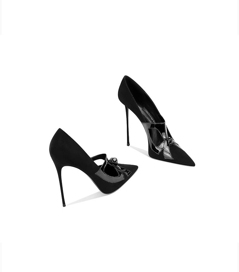 Glossy Bow Cutout Stiletto Pumps
